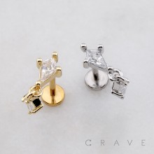 KITE DANGLE KITE TOP CZ THREADLESS (PUSH IN) 316L SURGICAL STEEL LABRET SET